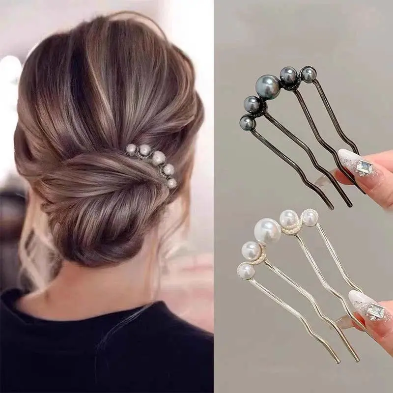 Vintage Korean Style U‑Shaped Pearl Metal Hair Fork, Elegant Decorative Hairpin, Practical Hair Styling Tool, Ideal Daily Accessory & Gift for Women Girls