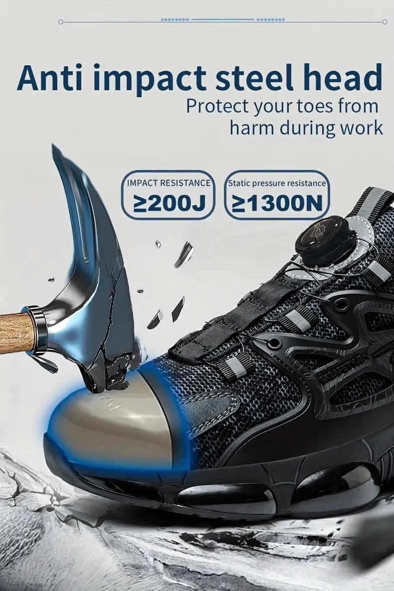 Men's Plus Size Safety Shoes with Rotating Buckle - Steel Toe, Puncture-Resistant, Breathable Mesh Upper, Anti-Smash & Anti-Stab Design, Comfortable Non-Slip Work Sneakers for Industrial & Outdoor Use