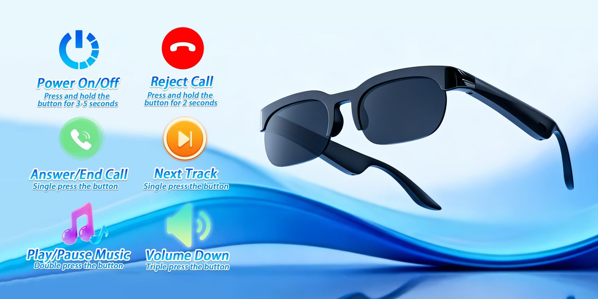 Smart Glasses,Polarized Bluetooth Sunglasses with Mic & Speaker,Voice Control,Music & Hands-Free Calling,UV Protection