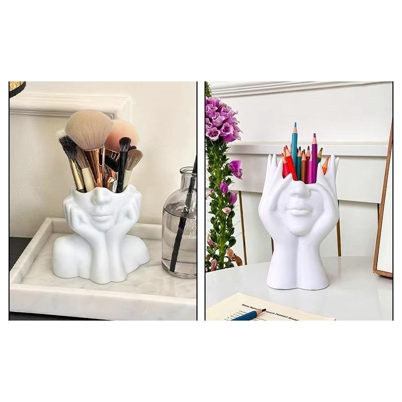 Creative Face & Hand Cosmetic Holder, Stylish Plastic Desk Organizer for Makeup Brushes, Pens and Small Accessories