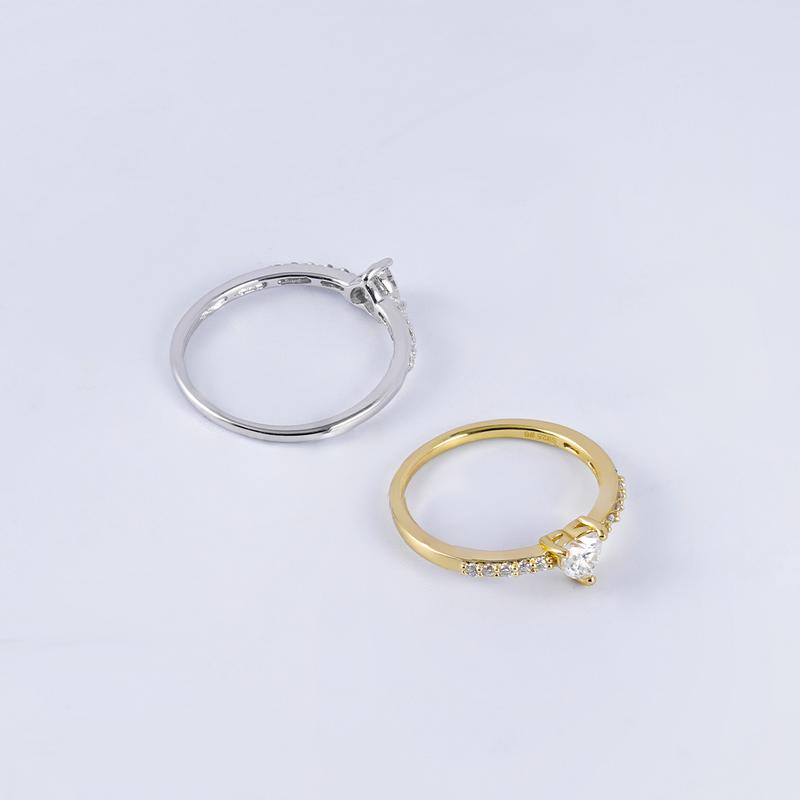 Delzzad 14k Gold-Plated Chic Iced Out Heart Ring Lab-Created Moissanite Ring S925 Sterling Silver Moissanite Jewelry Perfect Christmas Gift