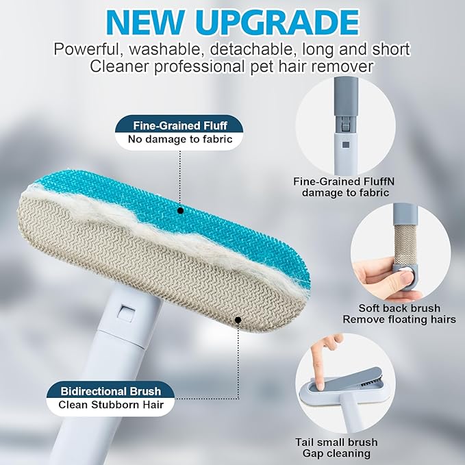[4 in 1] Pet Hair Removal Tool, Multi-functional, Reusable, Washable Lint Cleaner for Dog and Cat Hair, Gentle on Furniture, Effective on Carpets, Clothing, Bedding,  Car, Window Pet Hair Remover for Furniture, Cat/Dog Hair Remover with Extra long Handle