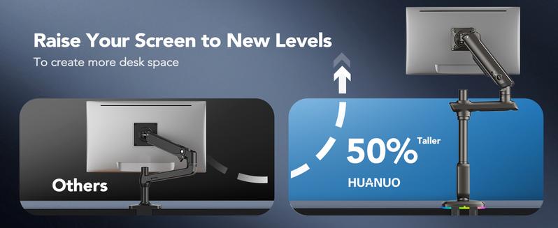 HUANUO Adjustable RGB/Non RGB Heavy Duty Monitor Arm for Ultrawide Screens up to 57"/49'', Holds 44 lbs, Tall Ultrawide Monitor Stand with 29.1" Max Height, Fully Adjustable Single Computer Desk Mount, Max VESA 100x100mm