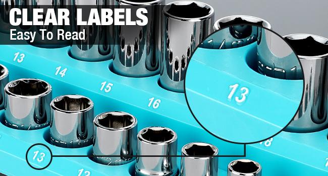 #JumpstartSale DURATECH Magnetic Socket Organizer Set, 1/4", 3/8", 1/2" Drive Metric Socket Holders Socket Trays for Tool Box and Tool Cart, Hold 74 Counts Standard Size Deep Size Sockets (Sockets Not Included)