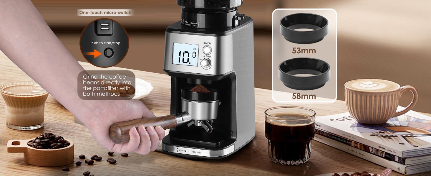 Homtone Conical Burr Coffee Grinder, Anti-Static Electric Espresso Grinder with 51 Precise Settings, Adjustable Coffee Bean Grinder for 2-12 Cups, Clog-Free, Digital Display Stainless Steel