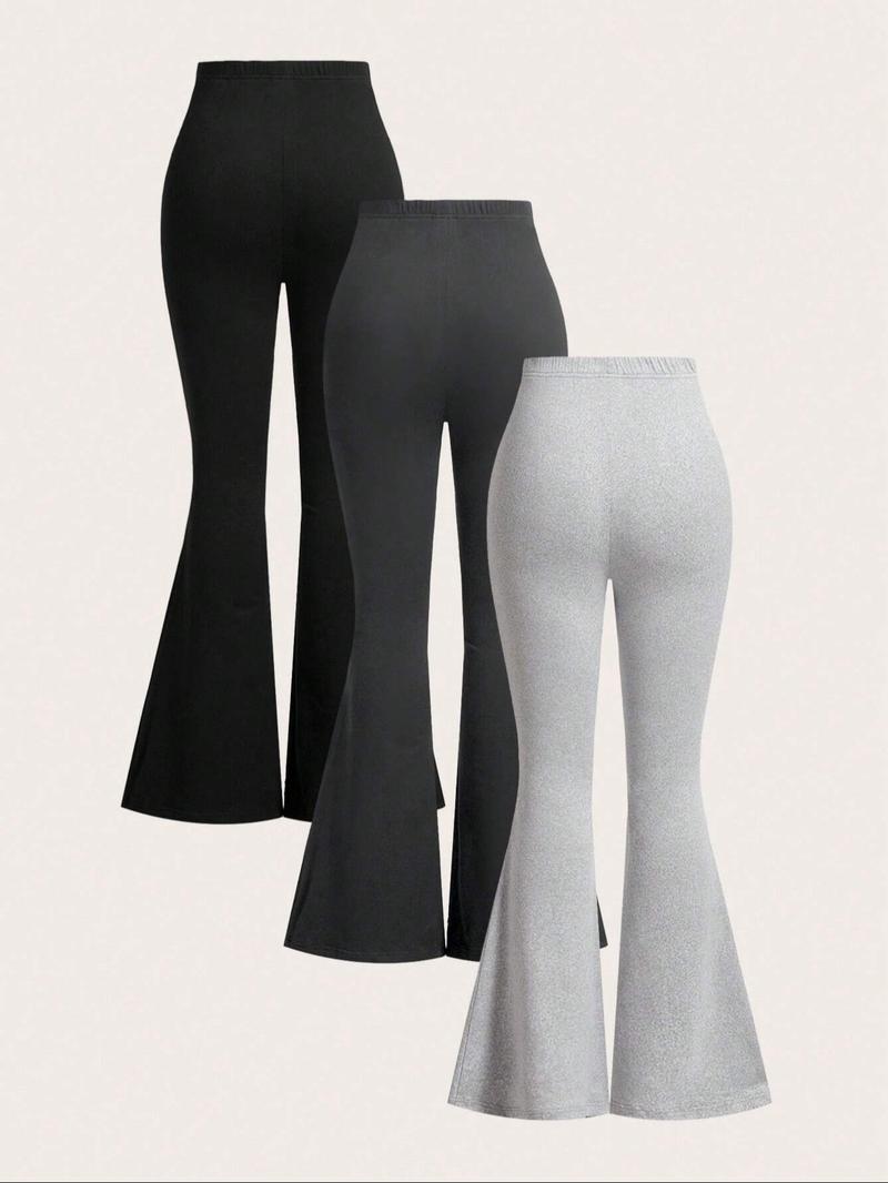 Women's Solid Color Flare Leg Pants, Casual Comfy Elastic Waist Bell Bottom Trousers for Daily Wear, Ladies Bottoms for Spring & Fall, Minimalist, Casual Fashion Trousers