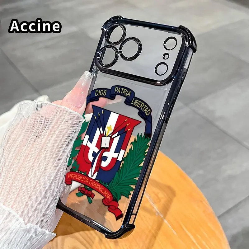 Phone Case for iPhone 18 Pro Max 17 16 Plus 15 14 13 12 11 XR Air E Dominican Republic Emblem Pattern Four-corner Thickened Anti-drop Protective Silicone Cover Gift