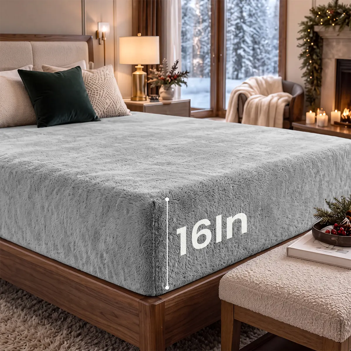 OS OMYSTYLE Microplush Fleece Deep Pocket Queen Fitted Sheet, Luxury Milk Velvet Flannel, Warm & Soft-Cozy, Cloud-Like Plush Feel, 16 Inch Deep Pocket Fitted Sheet, Perfect for Cold Nights, Great Choice for Winter Gifting, Machine Washable
