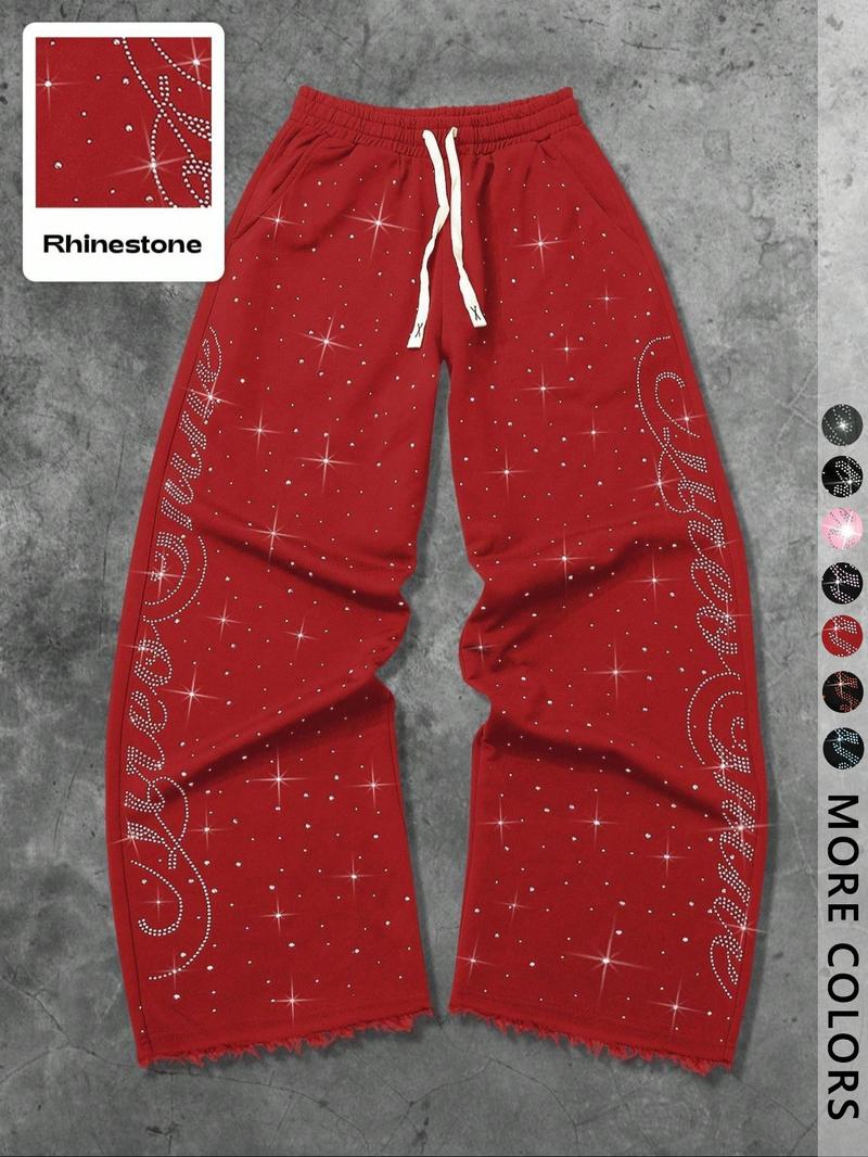 Unisex Rhinestone Starry Sky Sweatpants, Streetwear Fashion, Trendy Simple Design, Perfect for Hip Hop, Rap, Gym, Outdoor Activities, Athleisure Style Bottoms