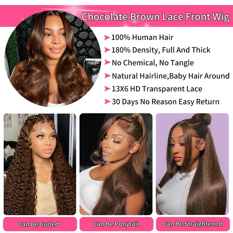 Chocolate Brown 13x6 Body Wave Lace Front Wigs Human Hair HD Transparent Pre Plucked with Baby Hair 180% Density Brazilian Virgin Hair TikTokShopBlackFriday