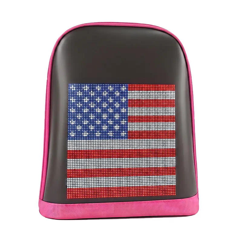 Unisex Blush Pink Hard Shell LED Cyber Pod Backpack - Compact Mini Korean Plaid Polyester Casual Daypack, Battery Powered Cool Tech Bag with USB Port, Wireless Pixel Screen, DIY Animation, Built-in Organizer, Zip (Power Bank Not Included)