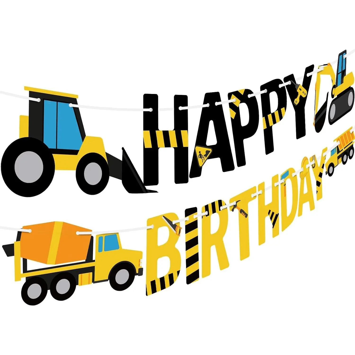 Happy Birthday Banner Construction Party Decorations Supplies for Boys 1st 2nd 3rd Garland Excavator Dump Truck Tractor Sign