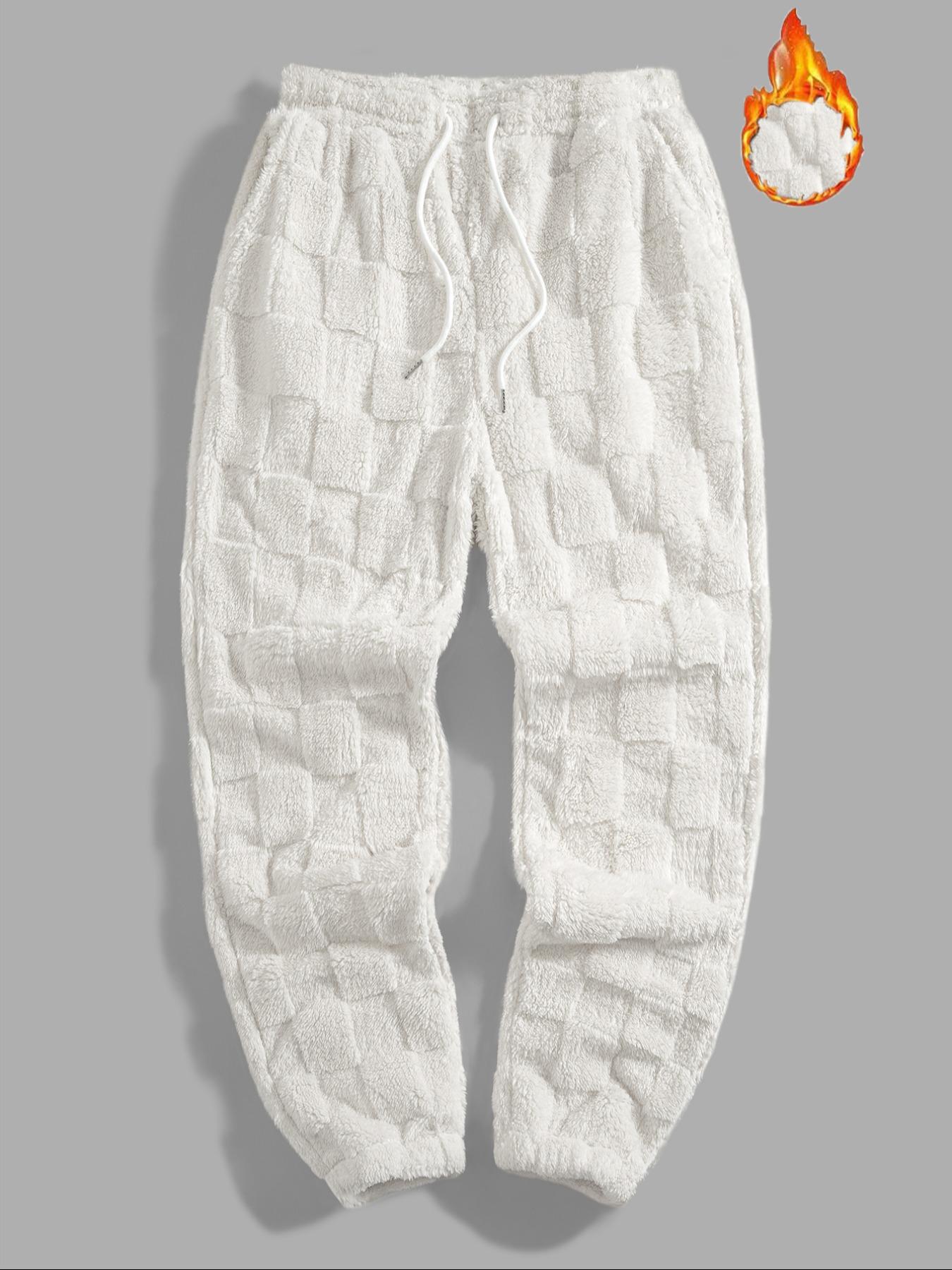 Men's Sport Pants, Two-Sided Fleece Jacquard Plaid Casual Long Pants, Pockets, Men's Warm Leisure Sports Pants, Soft Comfy Sweatpants