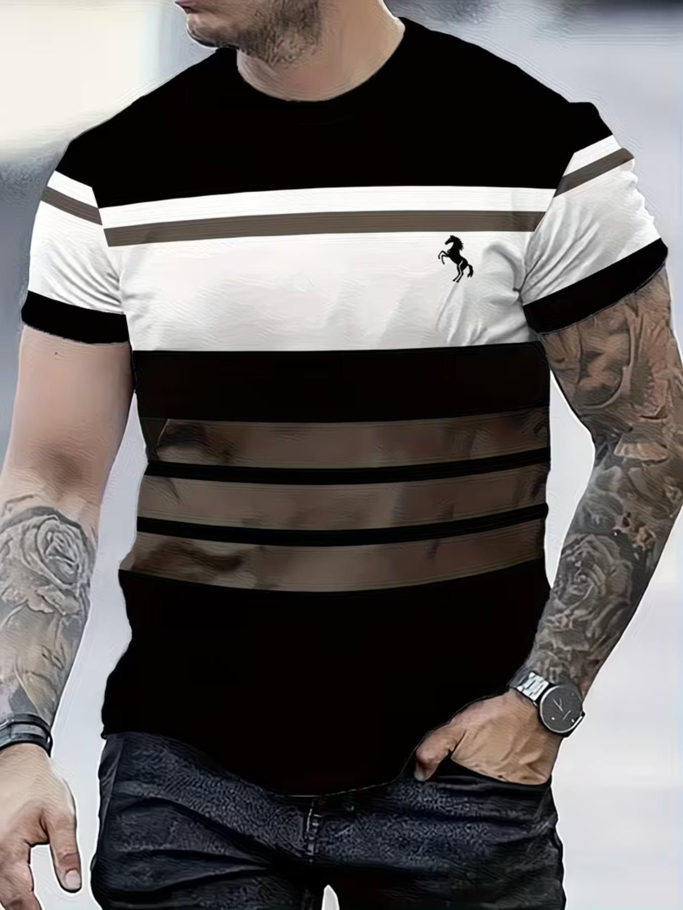 Men's Casual T-Shirt, Lightweight Polyester, All over Print, Slim-Fitting, Round Neck, Comfortable for All Seasons