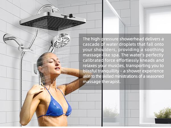 Hibbent Upgraded 5-spray 13'' Shower Head, High Pressure Rainfall Shower Head, Dual Showerhead Combo with 10-mode Handheld Spray, 12'' Adjustable Extension Arm, 71'' Hose Hibbent Upgraded 5-spray 13'' Shower Head, High Pressure Rainfall Shower Head, Dual Showerhead Combo with 10-mode Handheld Spray, 12'' Adjustable Extension Arm, 71'' Hose