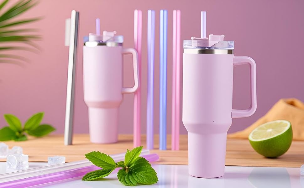12 Inch Tritan Replacement Straws for Stanley 40oz Tumbler - 6 Pack Reusable Long Straw with Cleaning Brush, Fits 30oz & 40oz Stanley Cup Accessories, BPA-Free (6 Colors)