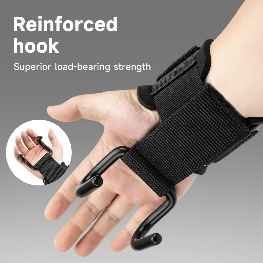 Manueklear Weight Lifting Hooks with Padded Wrist Wraps, Heavy-Duty Double Metal Hooks, Adjustable Straps for Pull-Ups, Deadlifts & Training