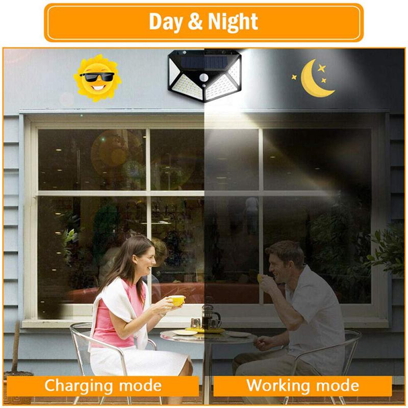 100LED Solar Wall Light Bright Solar Powered Motion Sensor Wall Lights, Waterproof, 3 Mode Sensor Smart Security For Balcony, Patio, Stairs, Garden, Facade