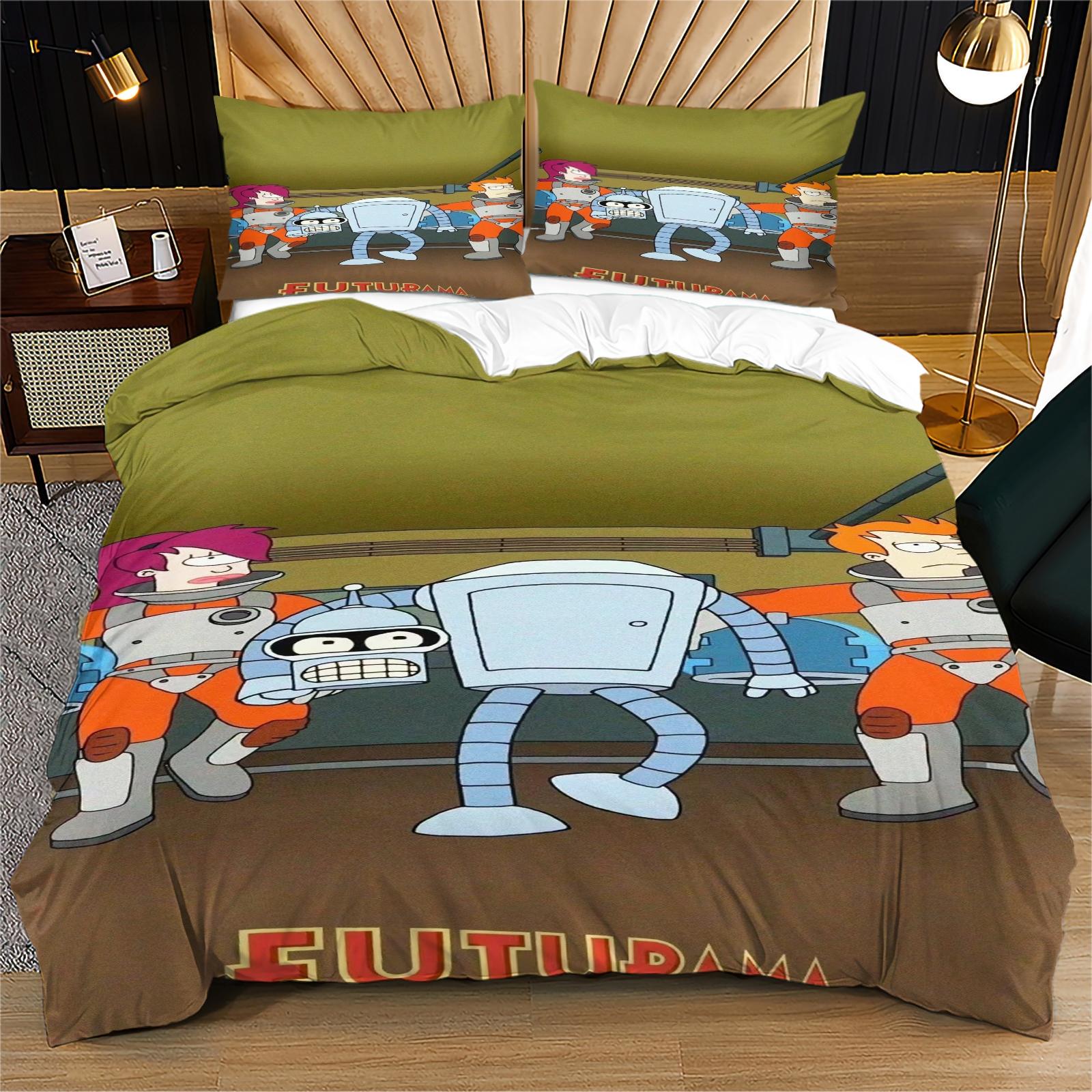 Futurama Cartoon Pattern Bedding Set, Soft Comfortable Durable Bedroom Decor Gift, Includes 1 Fitted Sheet and 1 or 2 Pillowcases, Soft Bedding Sets