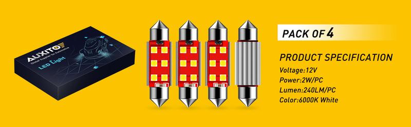 AUXITO 578 LED Bulb 41mm 42mm 212-2 211-2 578 Festoon LED Bulbs CANBUS Error Free 6-SMD 3030 Chipsets 6000K Xenon White Replacement for Car Interior Map Dome Courtesy License Plate Lights (Pack of 4)