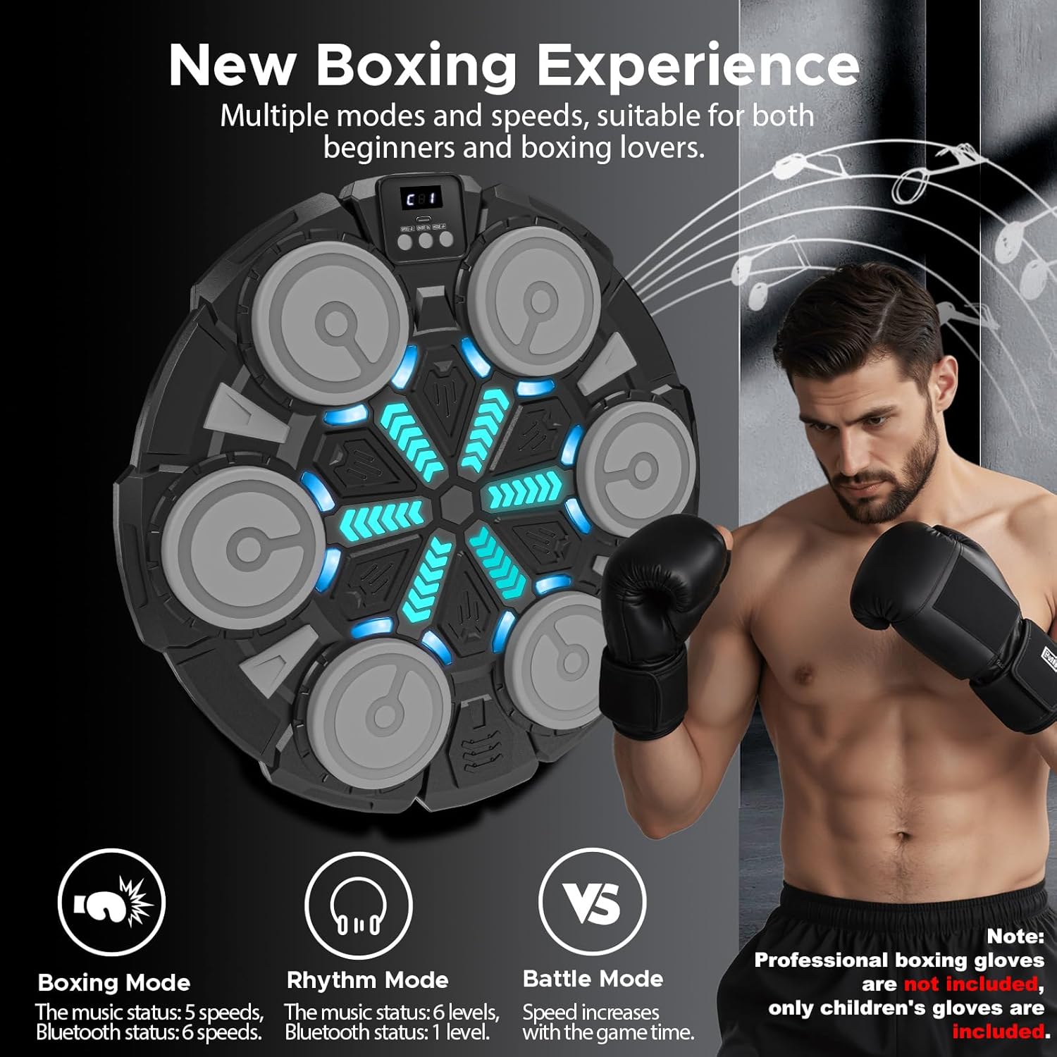 Smart Music Boxing Training Machine with Boxing Gloves, Smart Boxing Trainers, Ready to Train, Universal for Adults & Kids, LED Display with Real-Time Punch Data Feedback, Bluetooth Music Rhythm Sync, Wall-Mountable Space-Saving Design for Home & Gym Use