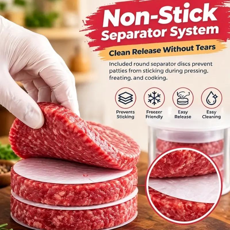 Multifunctional Manual Hamburger Patty Maker, Stackable Non-Stick Burger Press Mold with Layered Storage Design, Freezer Safe Burger Patty Storage Container with 4pcs Gaskets, Home Kitchen BBQ Cooking Tool Multifunctional Manual Hamburger Patty Maker, Stackable Non-Stick Burger Press Mold with Layered Storage Design, Freezer Safe Burger Patty Storage Container with 4pcs Gaskets, Home Kitchen BBQ Cooking Tool