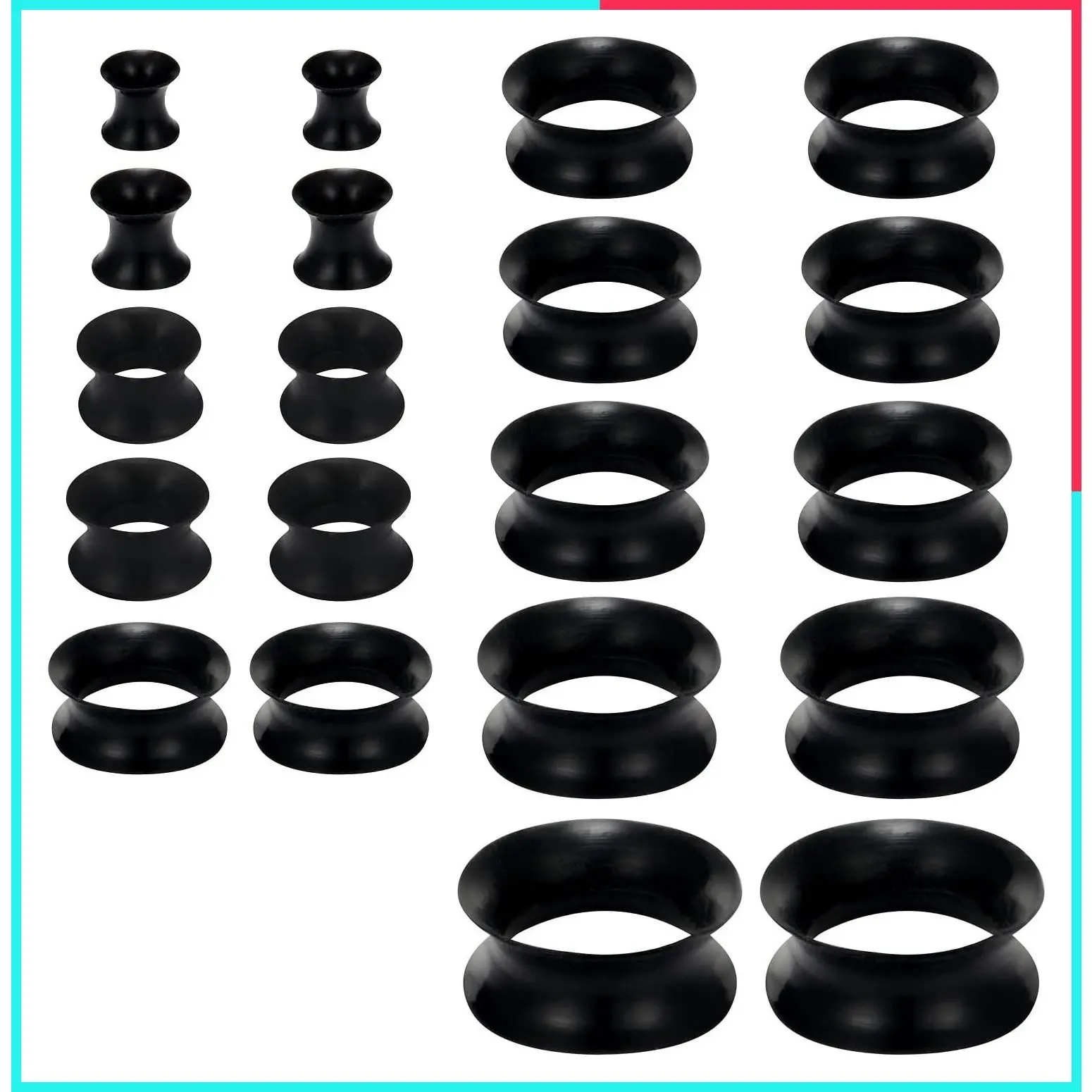 6G-25mm Silicone Ear Stretching Kit - Thin & Thick Flexible Tunnels and Plugs for Ear Gauges and Earlets