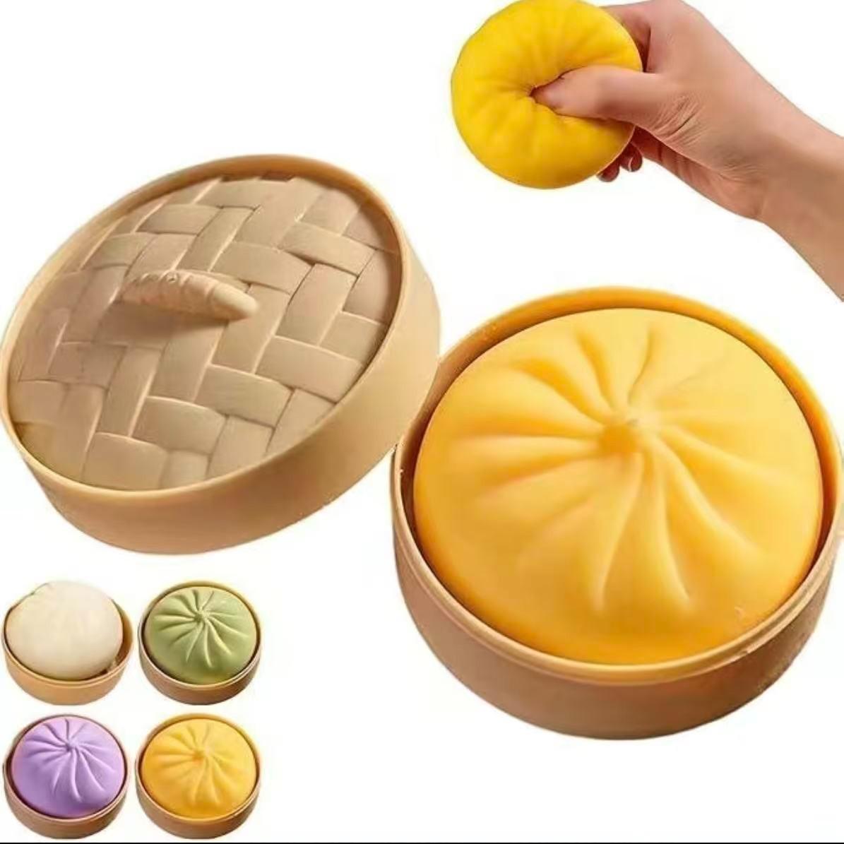 Stress Toys 1PC Colorful Dumpling Stress Balls Fidget Sensory Toy,Squeeze Dough Ball Stress Relief Hand Toy,Stress Relief Fidgeting,Bun With Food Steamer Squishy Toys Glitter