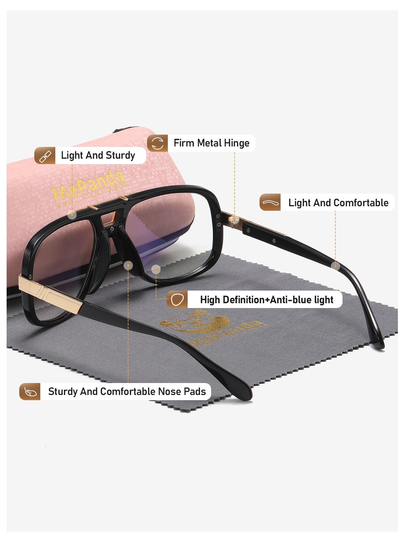 MePanda 1 Pair Unisex Casual Looking Design Anti Blue Light Full Frame Plano Glasses Suitable For All Face Shapes Square Frame Plano Glasses
