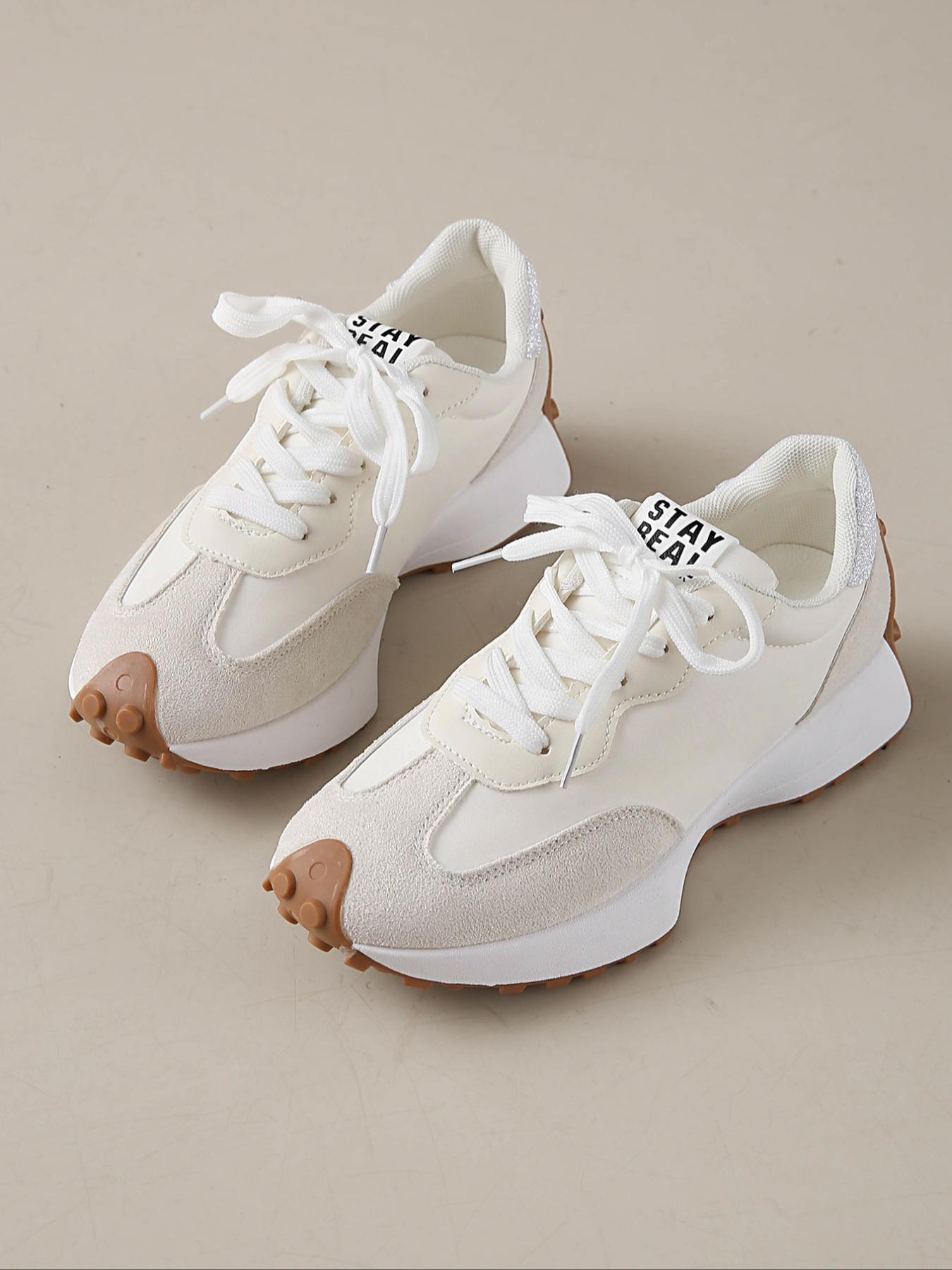 Women's Casual Retro Sport Shoes, Colorblock Design, Student Low Top Flats, Perfect Gift for Her, Round Toe PU Leather Sneakers, Trendy Fashion Sneaker1123