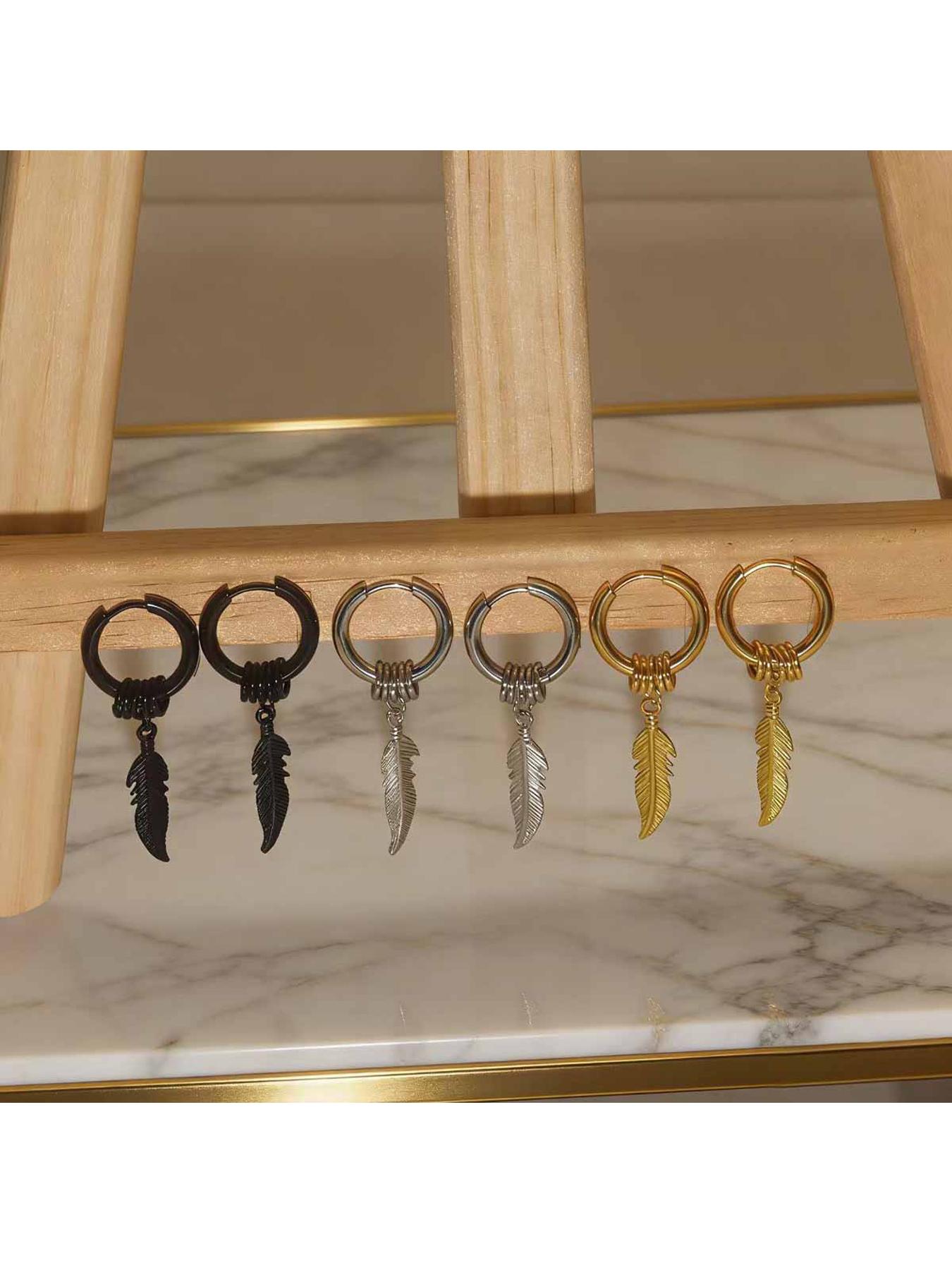 Feather Pendant Coil Earrings, Easy to Wear, Secure Fit, Suitable for Most Ear Shapes, Unisex Design, Durable and Comfortable