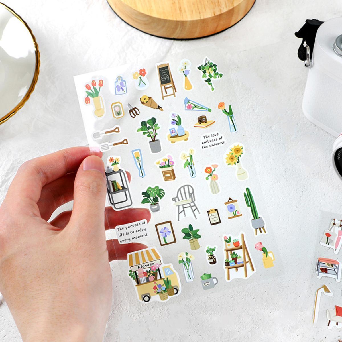 Cartoon Daily Life Series Sticker Packs, 4 Sheets/set Mixed Pattern Self Adhesive Decal, DIY Creative Paster for Gifts Bottle Scrapbook Phone Case Guitar