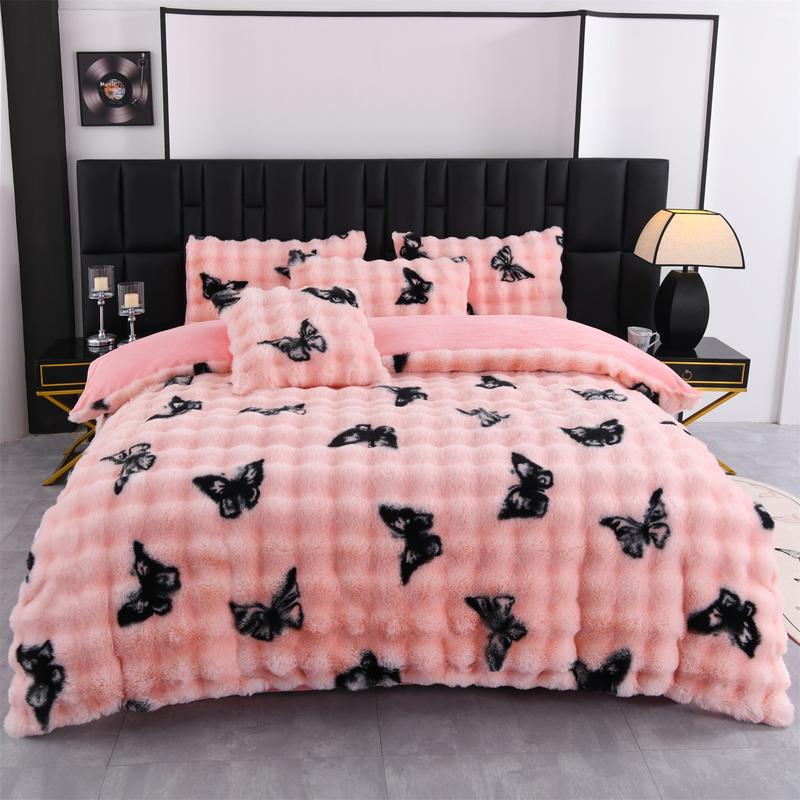 Faux Rabbit Fur Duvet Cover Set, Luxury Ultra-Soft Solid-Color Bedding, Warm All-Season 3-Piece Set with 1 Duvet Cover and 2 Pillowcases for Bedroom, Sofa or Dorm, Machine-Washable Duvet Cover Set