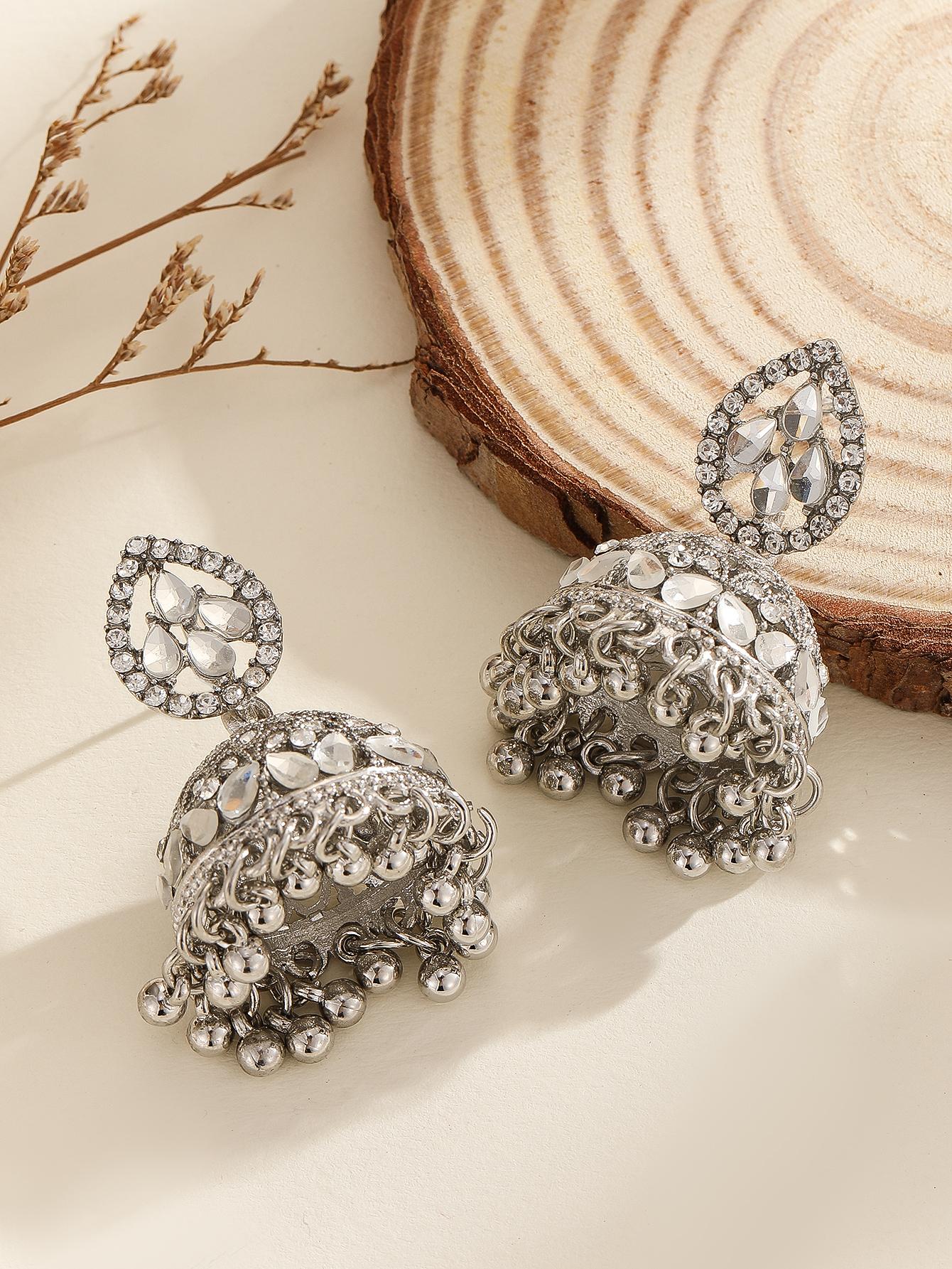 Elegant Jhumka Earrings, Water Drop Rhinestone Bell Bead Tassel, Bollywood Style Jewelry, Perfect for Women, Daily Wear, Parties, Weddings