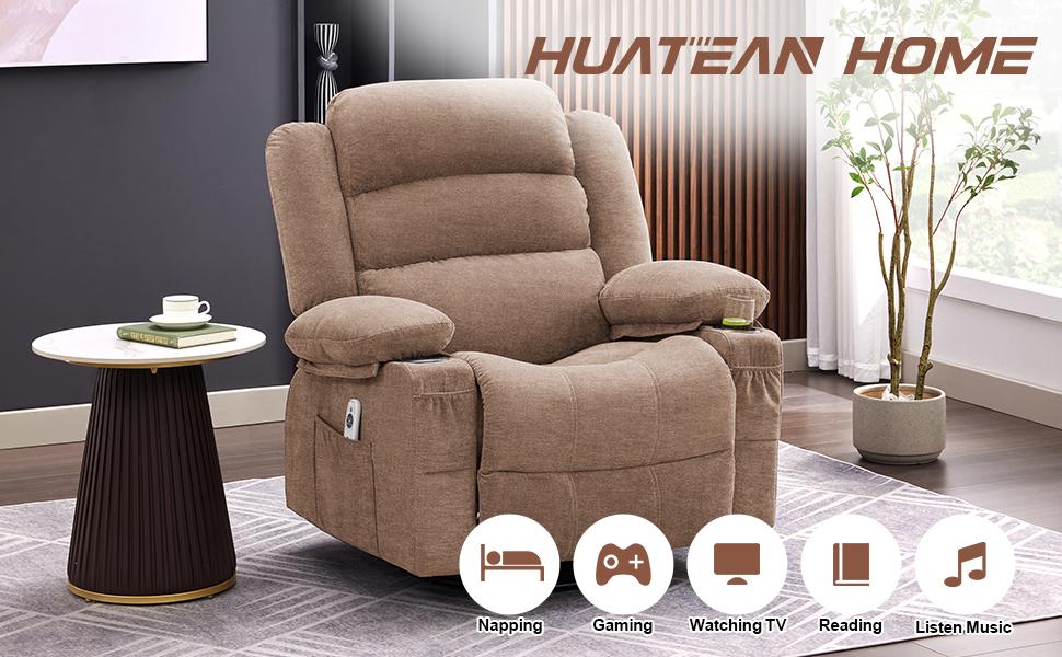 Rocker Recliner Chair with Heat and Massage, 360° Swivel Recliner Chairs for Adults, Oversized Recliner Single Sofa Seat with Cup Holders, Lazy Boy Recliner Single Sofa Seat