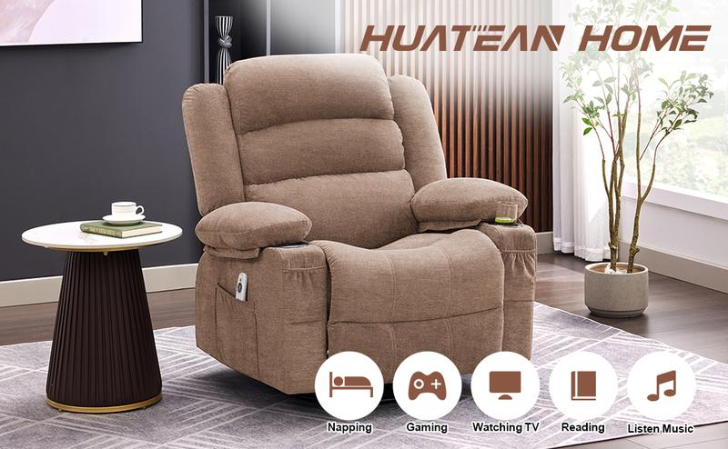 Rocker Recliner Chair with Heat and Massage, 360° Swivel Recliner Chairs for Adults, Oversized Recliner Single Sofa Seat with Cup Holders, Lazy Boy Recliner Single Sofa Seat