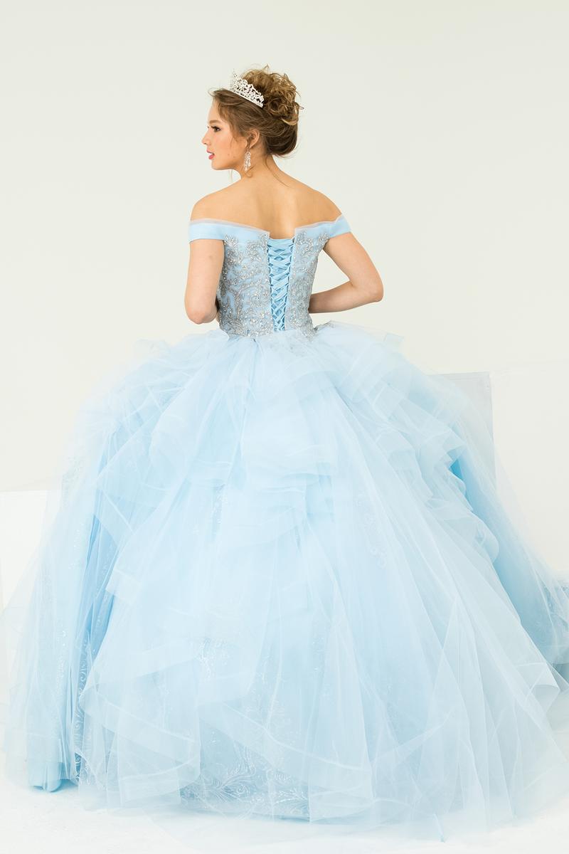 NO.27 Sequined Patterned Glitter Net Quinceañera Dress with Tulle Flounces Design On Skirt L.blue Blush Champagne Ball Gown Dress