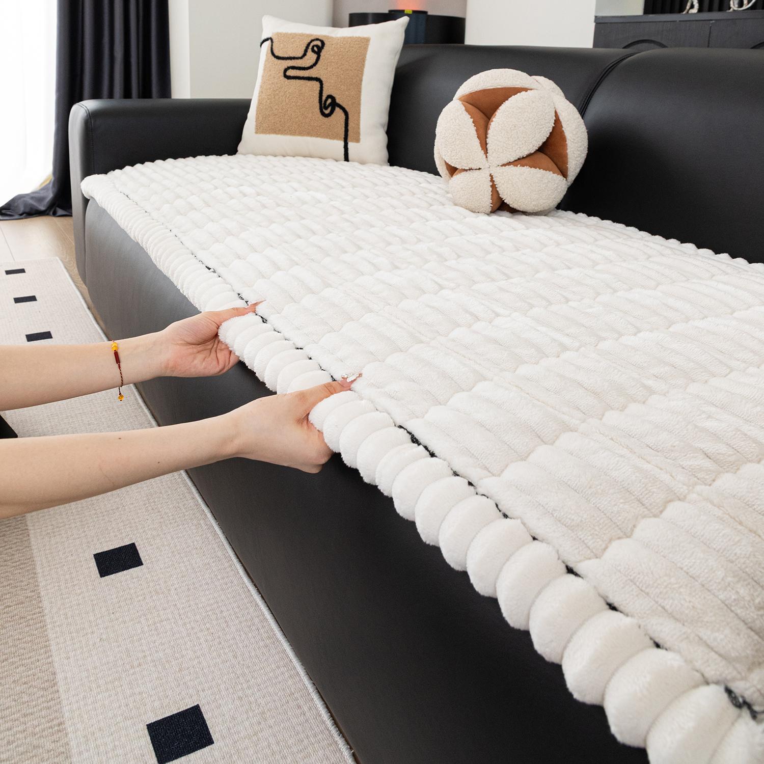 1pc Flannel Sofa Cushion, Soft Skin-Friendly Fabric, Wave Edge Design, Pet-Friendly Non-Slip, Machine & Hand Washable, Fits Single to Five-Seater Sofas