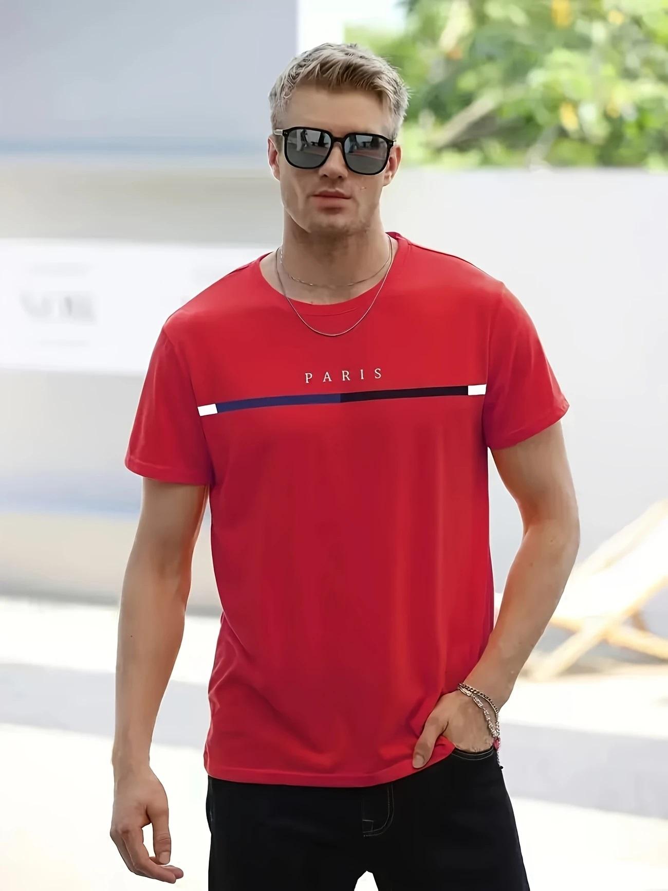 5-piece men's daily casual short-sleeved crew neck T-shirt, breathable and lightweight, Outdoorfun，suitable for summer sports and leisure wear, outdoor clothing, comfortable and breathable stretch fabric men's tops