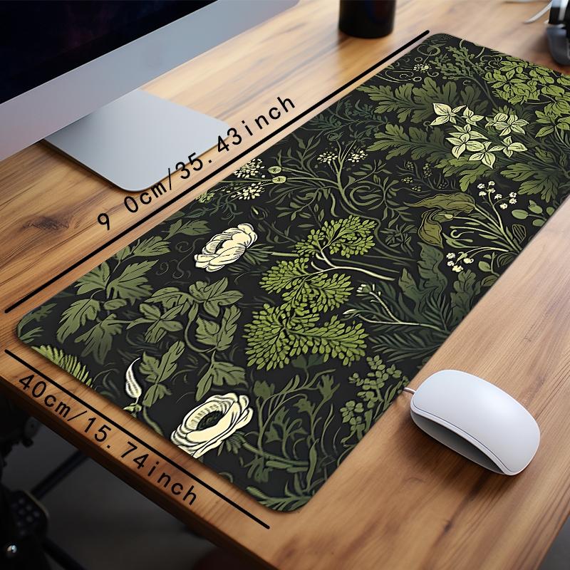 Creative Plant Pattern Mouse Pad, Rectangle Gaming Mouse Pad, Non-slip Large Surface Rubber Base Stitched Edge Desk Keyboard Mat for Home Office Game Desktop Accessory