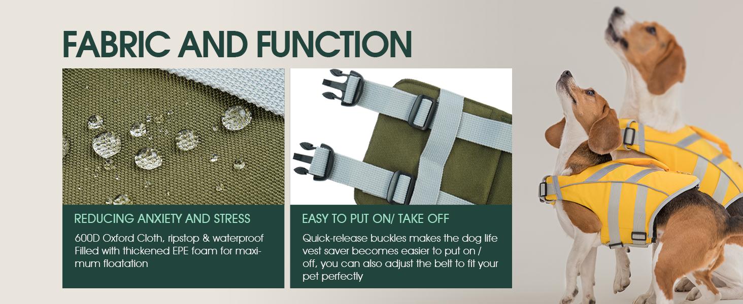 Kuoser Dog Life Jacket with Reflective Stripes, Adjustable High Visibility Dog Life Vest Ripstop Dog Lifesaver Pet Life Preserver with High Flotation Swimsuit