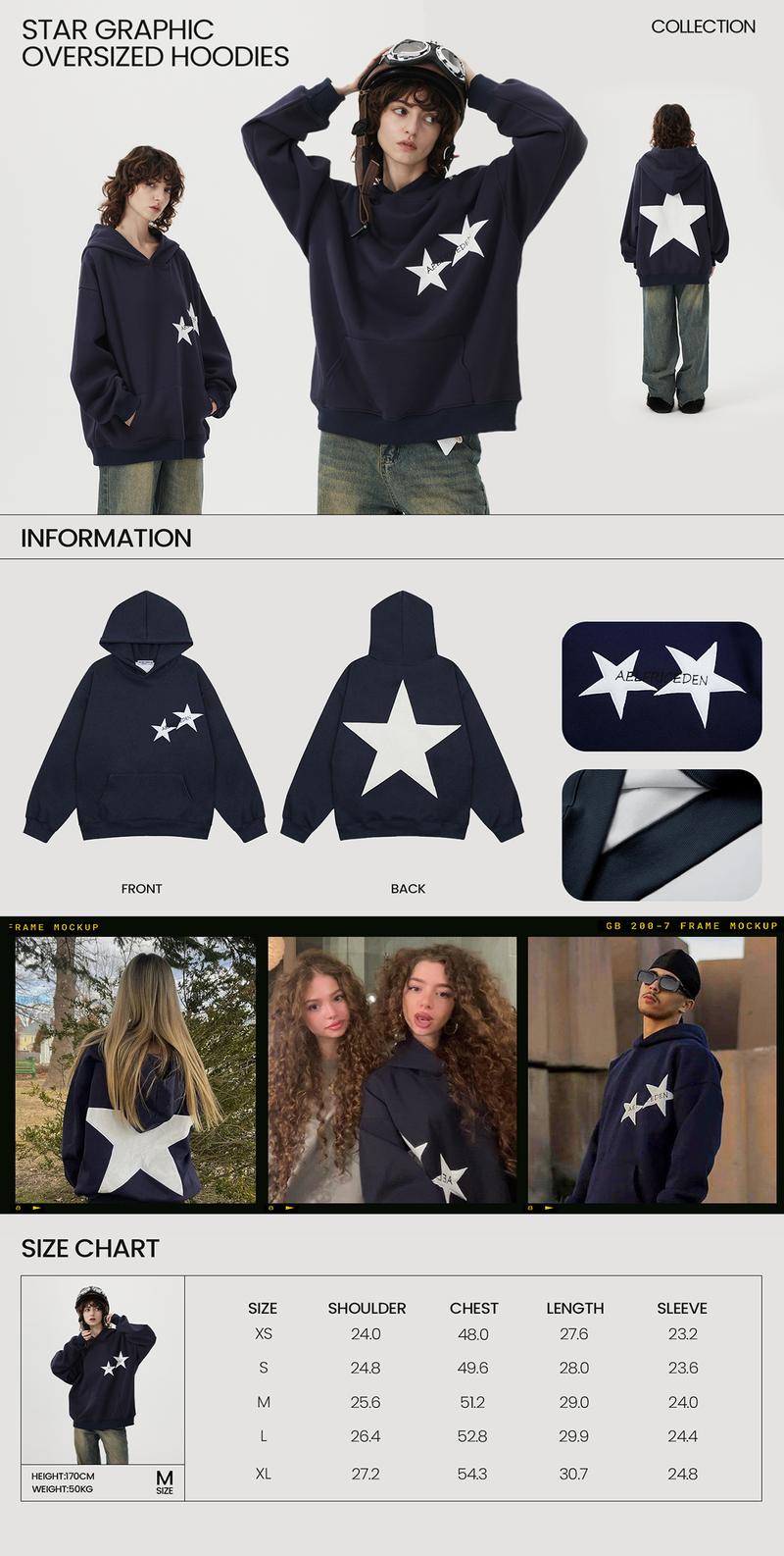 Aelfric Eden Star Print Color Contrast Pullover Hoodie Menswear Tops Sweatshirts