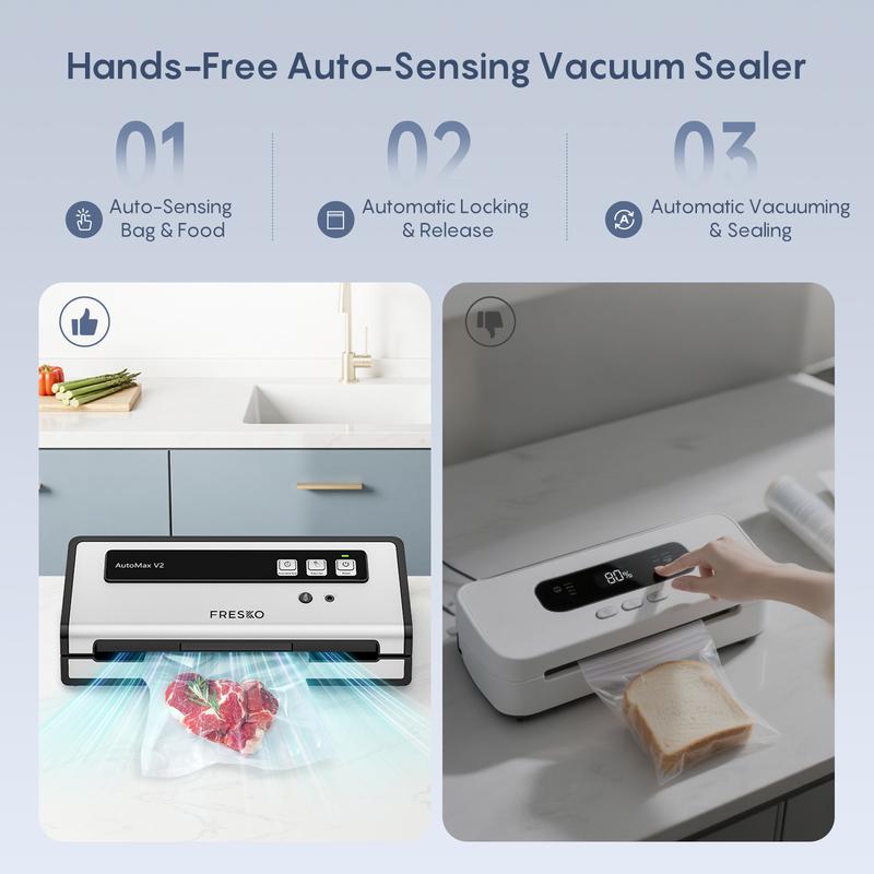 FRESKO AutoMax V2 Compact Vacuum Sealer Machine, Automatic Food Saver with Double Heat Seal, Includes Bags & Starter Kit