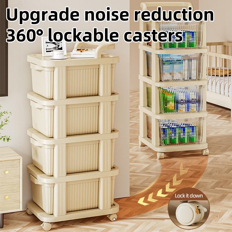 3/4 Layer Rolling Storage Cart, Mobile Organizer Cabinet on Wheels with Brakes, Multi-functional large capacity storage cabinet, Living Room Storage, Suitable for all rooms