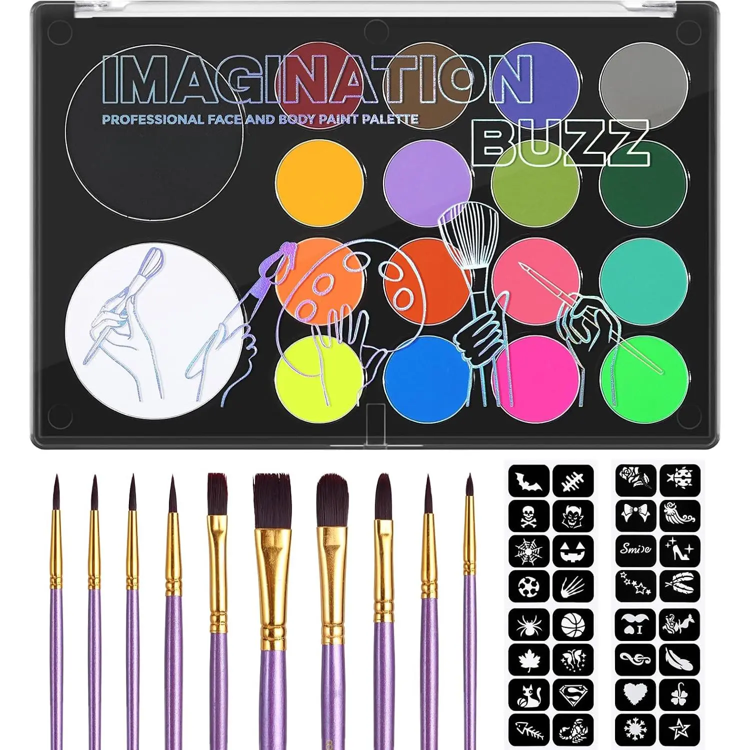 Face & Body Paint, Water Activated SFX Makeup Palette - Extra Large White & Black Pan, Professional 18 Color Safe Non Toxic Art Painting Kit for Halloween, Cosplay, Parties, Theater & Stage