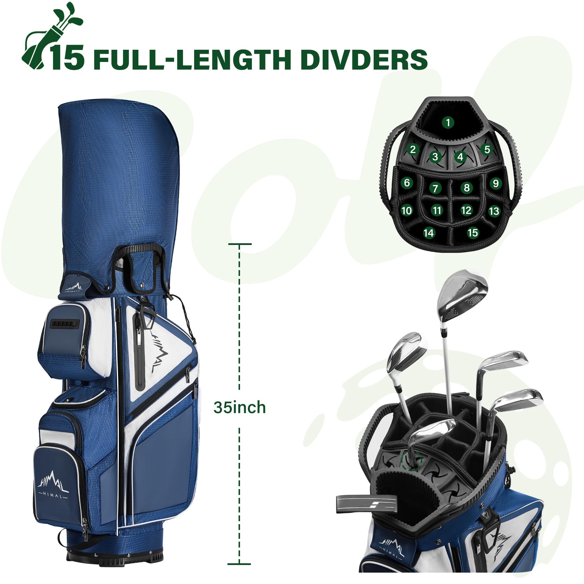 UNIHIMAL 15-Way Golf Cart Bag, Premium Anti-Shake Divider Top Golf Bag with Comfortable Handles, Magnetic Pocket and Rain Cover