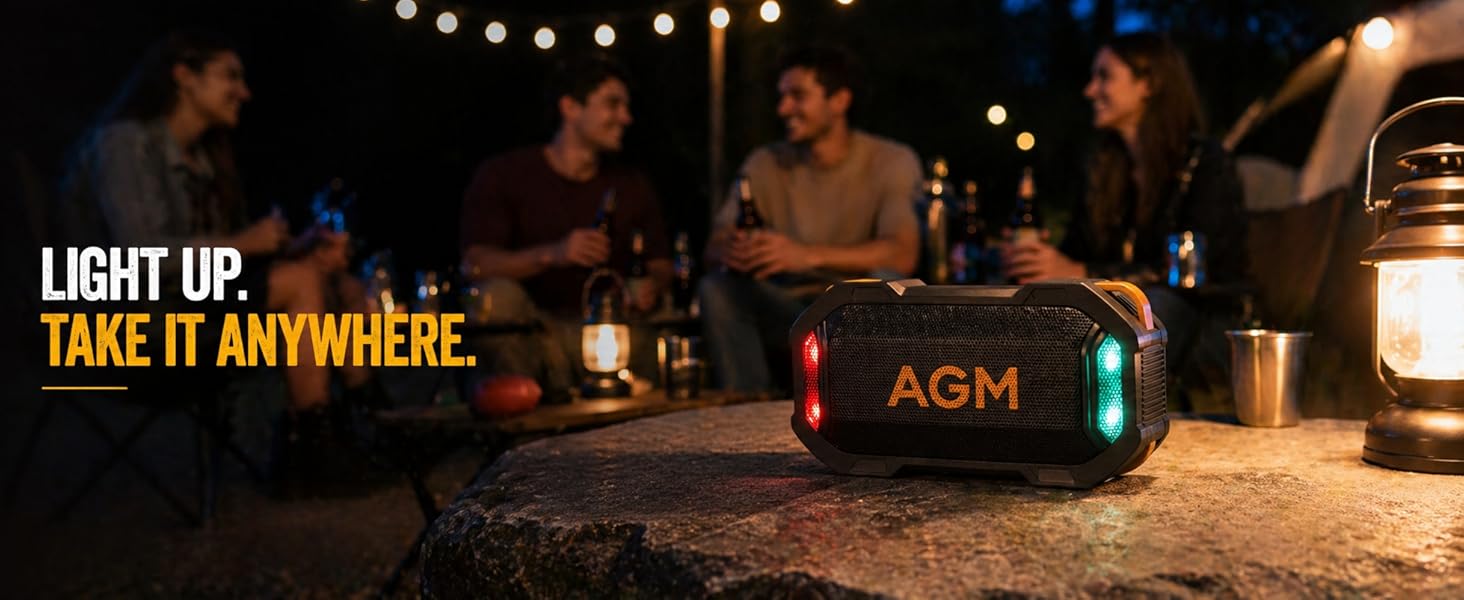 AGM MagROCK Magnetic Bluetooth Speaker, IP67 Waterproof & Floatable, Strong Magnet Mount for Fridge & Toolbox, Drop-Proof Rugged Portable with RGB Lights, TWS Stereo, for Shower, Garage, Outdoor