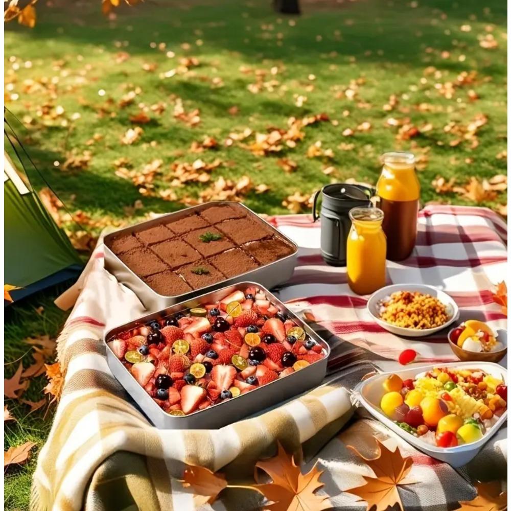 3 Pcs Stainless Steel Food Storage Containers with Lids, Square Trays, Refrigerator Organizer Boxes, Plates, Picnic Boxes, Dumpling Trays, for Freezing and Refrigerating