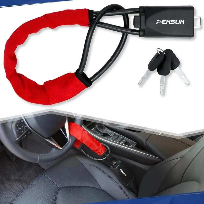 17-Inch Automotive Wheel Attachment Steering Lock, Key-Equipped Security Unit with Dashboard Quick-Locking Control, Wheel-Seat Belt Anti-Theft Guard, Vehicle Accessory with Lock for Most Cars/SUVs