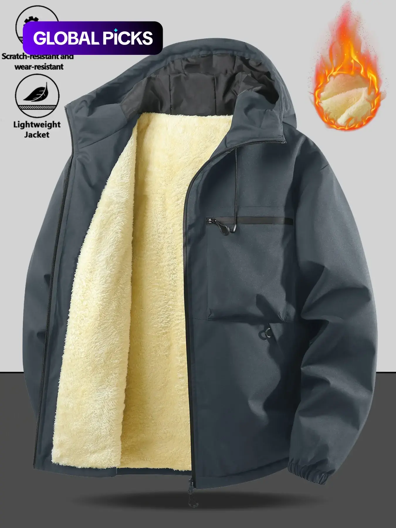 Men's Casual Hooded Jacket, Large Pockets, Soft Shell, Lightweight Outdoor Coat, Waterproof Zipper, All Season Fashion Outerwear
